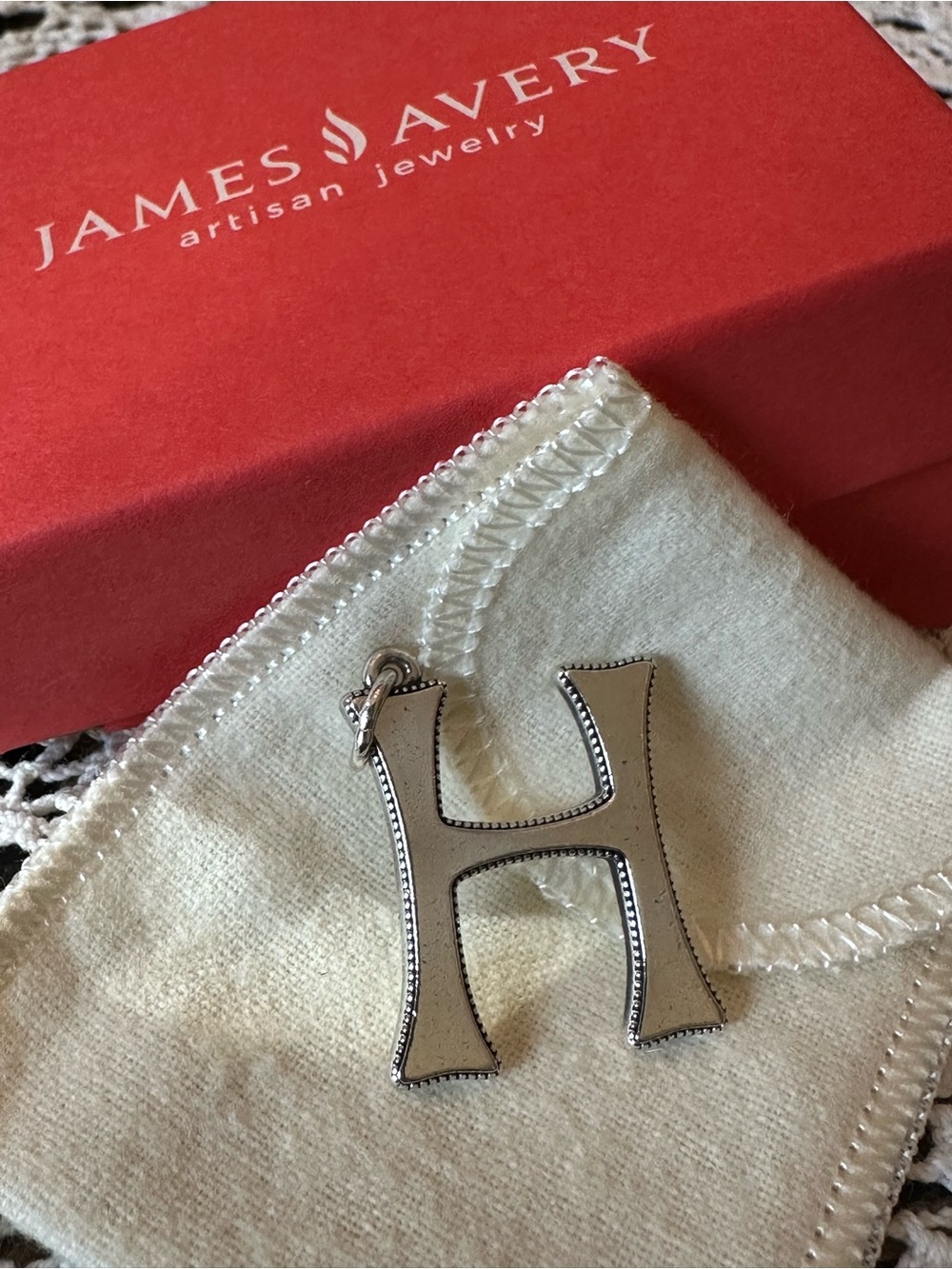 James Avery Retired Sterling Silver Vintage Letter “H” Pendant (Beaded Border).